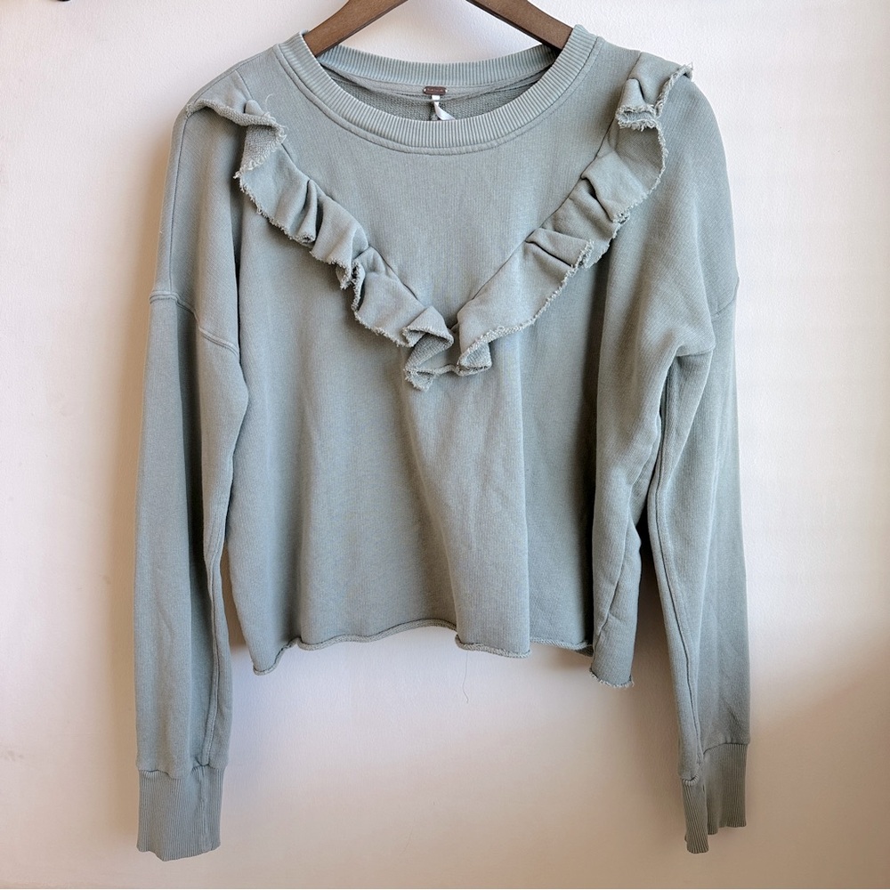 Free People LaLa Ruffled Pullover Sweatshirt